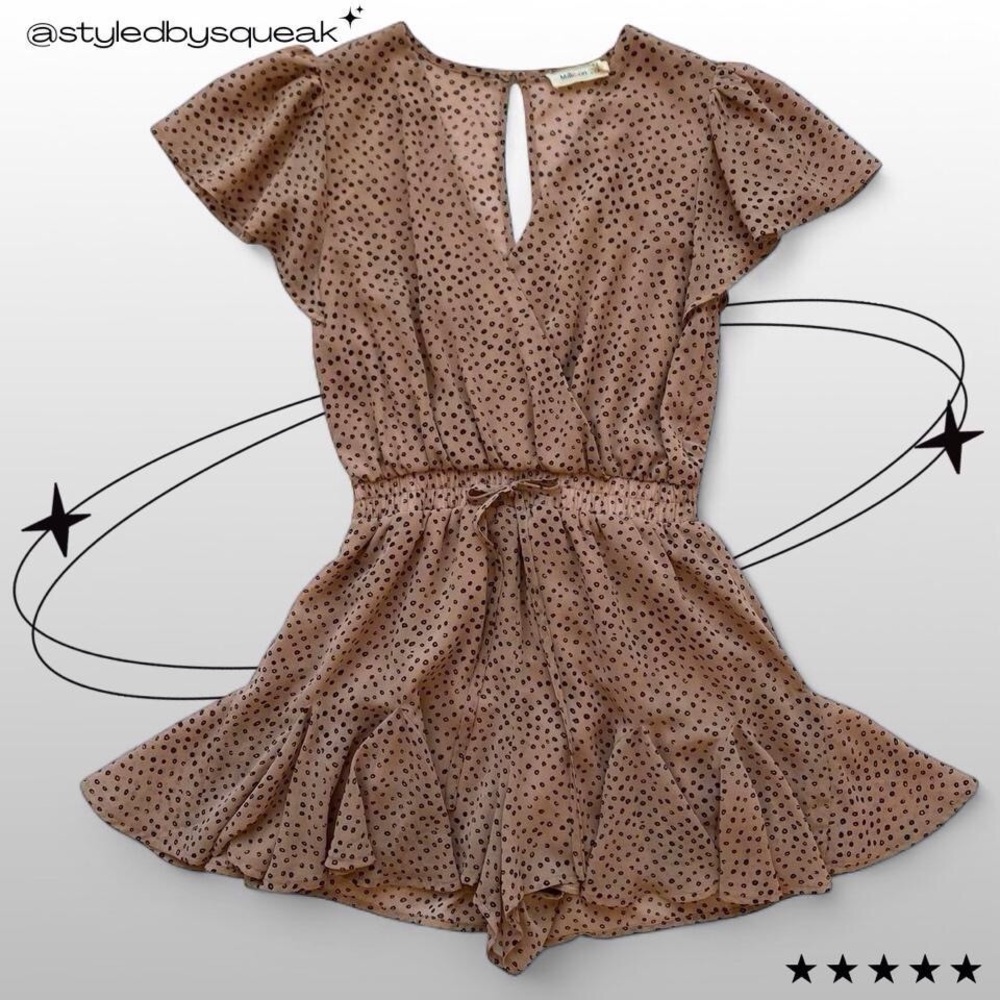 Millibon Y2K Tan Black Polka Dot Ruffle Romper Small